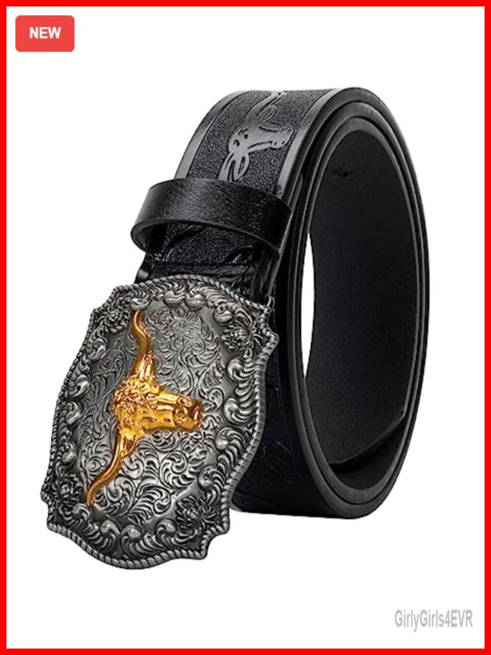 Western Cowboy PU Leather Belt Floral Engraved Buckle